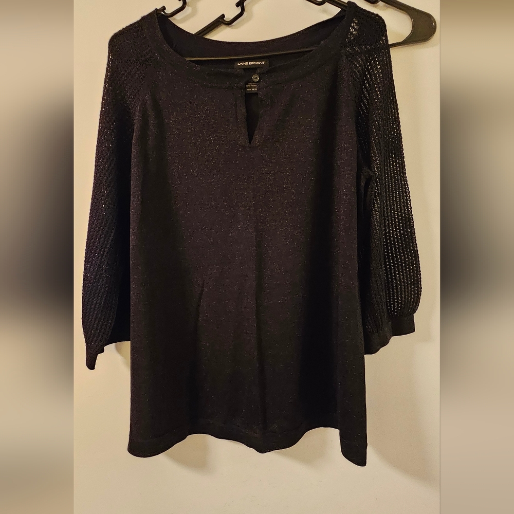 EUC! Lane Bryant Black Shimmer Knit 3/4 Sleeve Top